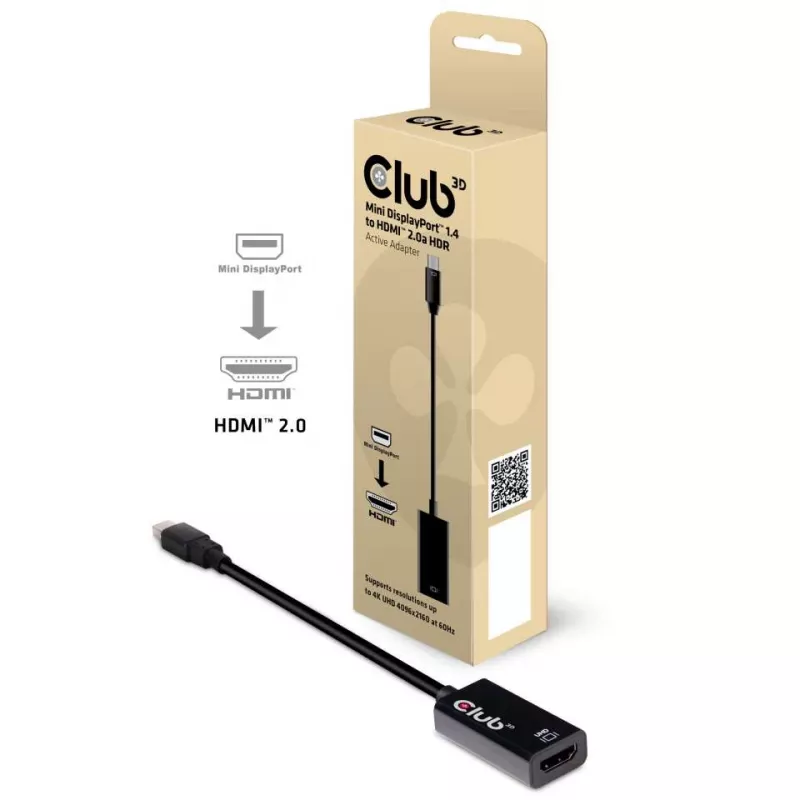 CLUB3D Mini DisplayPort 1.4 naar HDMI 2.0b HDR actieve adapter