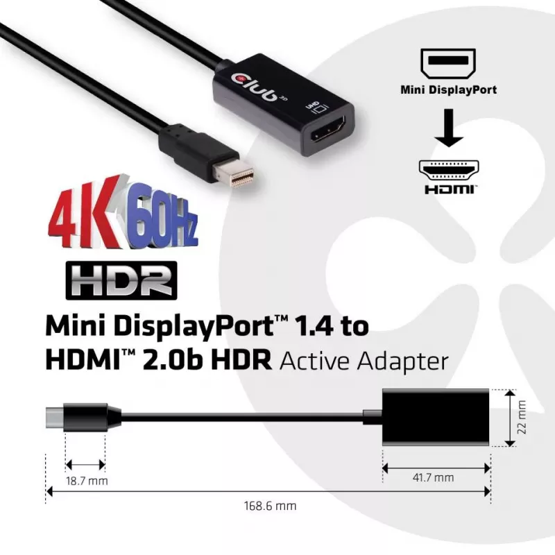 CLUB3D Mini DisplayPort 1.4 naar HDMI 2.0b HDR actieve adapter
