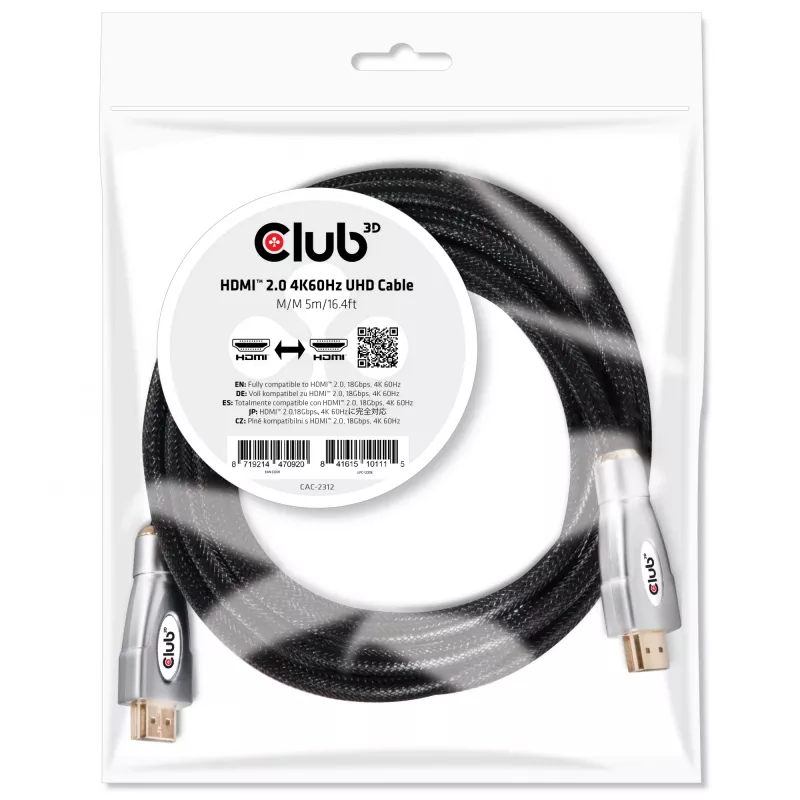 CLUB3D HDMI 2.0 4K60Hz UHD-kabel 5m/16.4ft