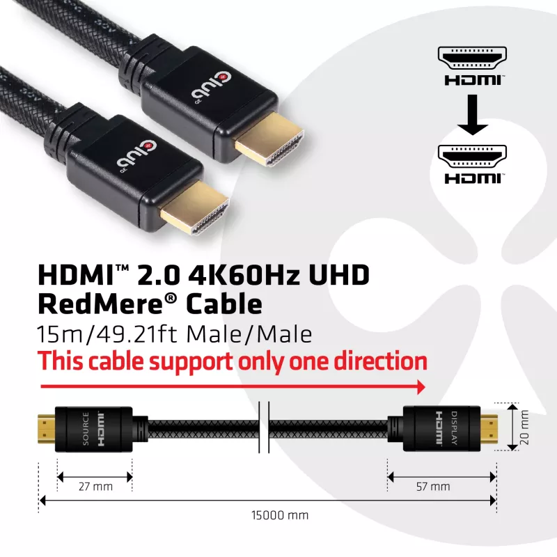 CLUB3D HDMI 2.0 4K60Hz RedMere-kabel 15m/49,2ft
