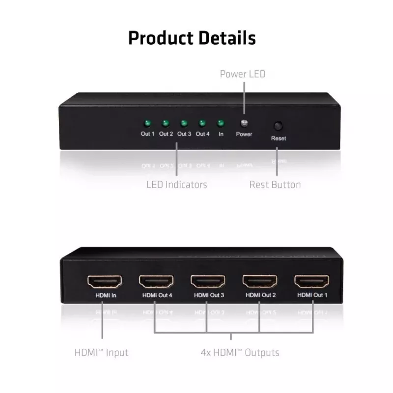 CLUB3D HDMI™ 4K@60Hz UHD splitter AC-voeding 4 poorten