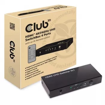 CLUB3D HDMI™ 2.0 UHD 4K60Hz SwitchBox 4 poorten met IR-afstandsbediening