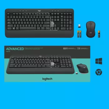Draadloze toetsenbord- en muisset Logitech MK540 Advanced – full-size QWERTZ-toetsenbord, USB-ontvanger, US-layout, ergonomische muis, zwart/wit