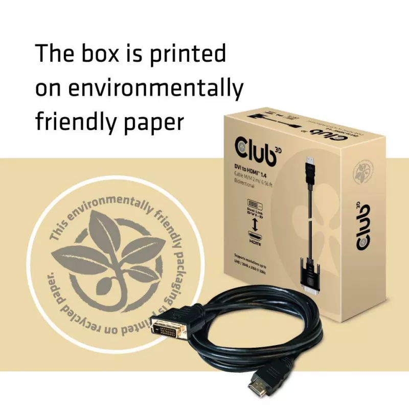 Club 3D CAC-1210 DVI-D-naar-HDMI 1.4-kabel, Dual Link, bidirectioneel, 4K, M/M, 2 m, zwart