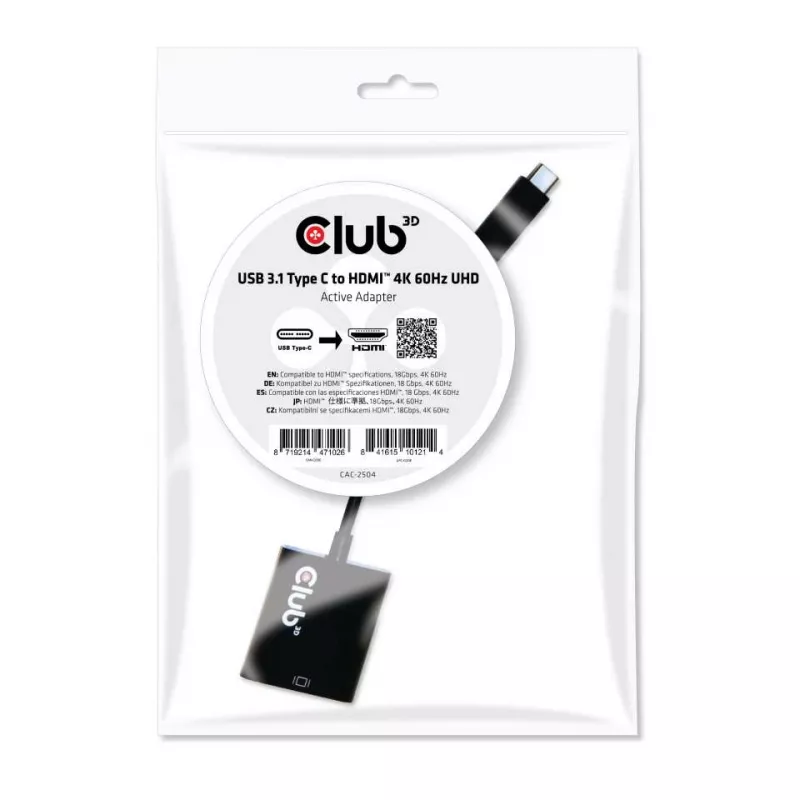 USB 3.1 Type-C naar HDMI 2.0 UHD 4K 60Hz actieve adapter CLUB3D CAC-2504