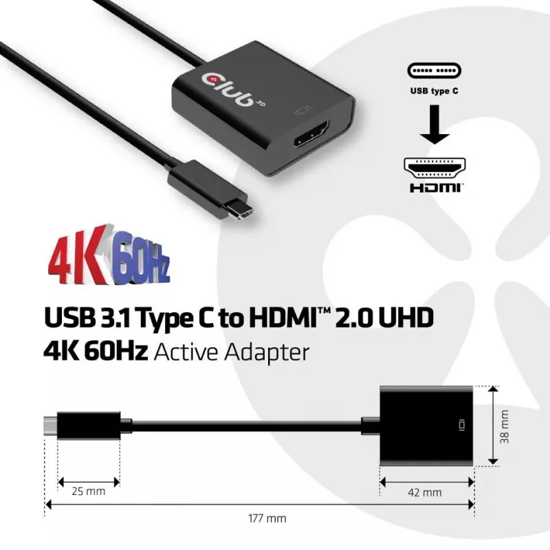USB 3.1 Type-C naar HDMI 2.0 UHD 4K 60Hz actieve adapter CLUB3D CAC-2504