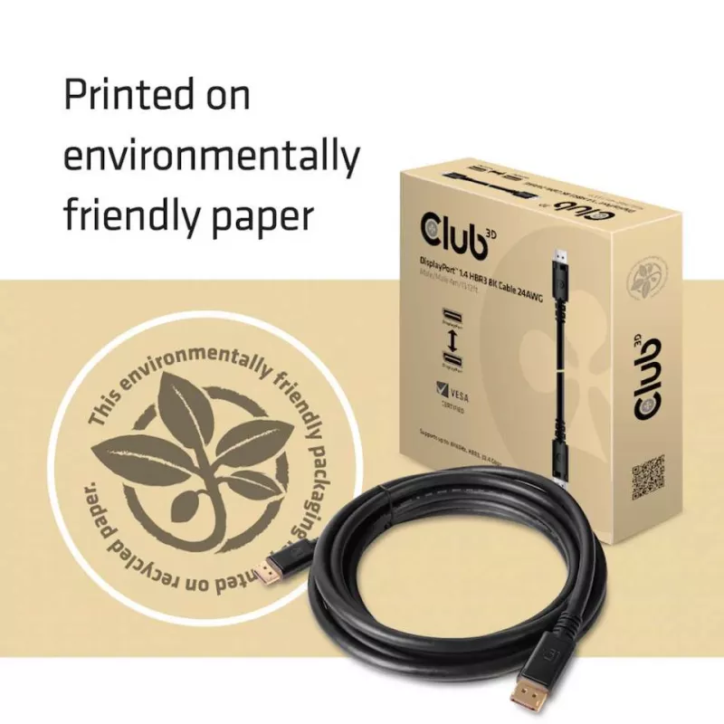 Club 3D CAC-1069B DisplayPort 1.4 HBR3-kabel, 8K 60 Hz, 32,4 Gbps, DSC 1.2, VESA-gecertificeerd, M/M, 4 m, zwart
