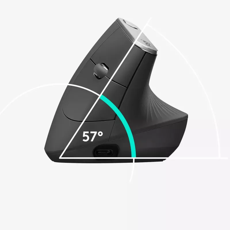 Ergonomische draadloze muis Logitech MX Vertical, MX Vertical, 4000 DPI, RF draadloos + Bluetooth, rechtshandig, grafiet, kantoorgebruik