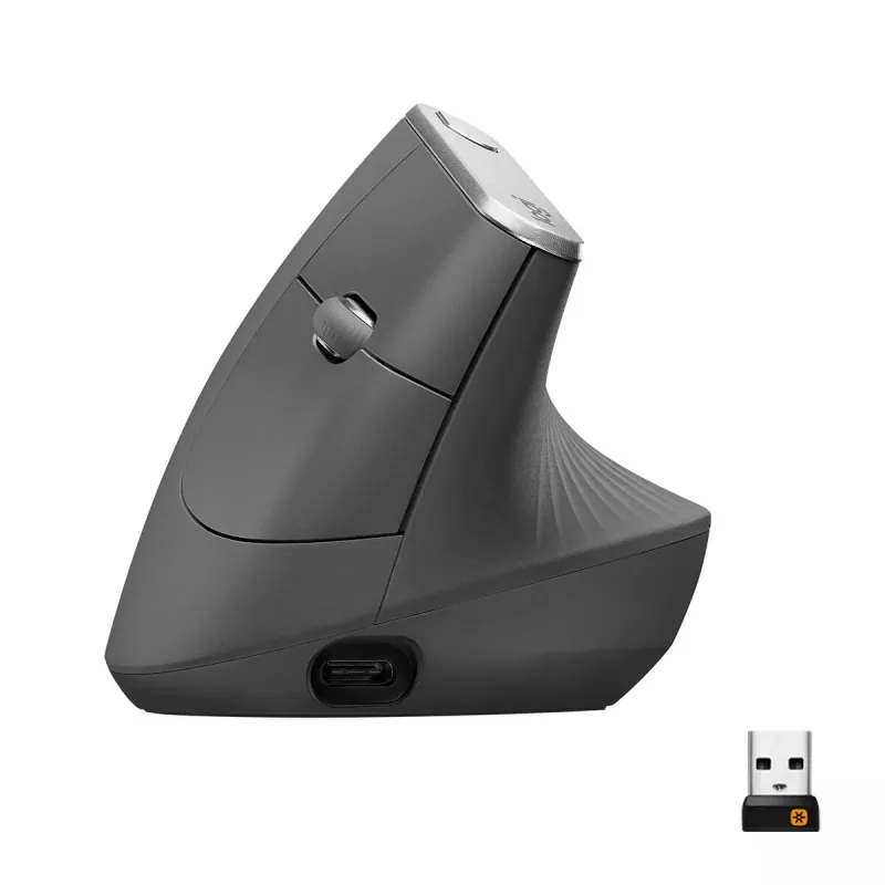 Ergonomische draadloze muis Logitech MX Vertical, MX Vertical, 4000 DPI, RF draadloos + Bluetooth, rechtshandig, grafiet, kantoorgebruik