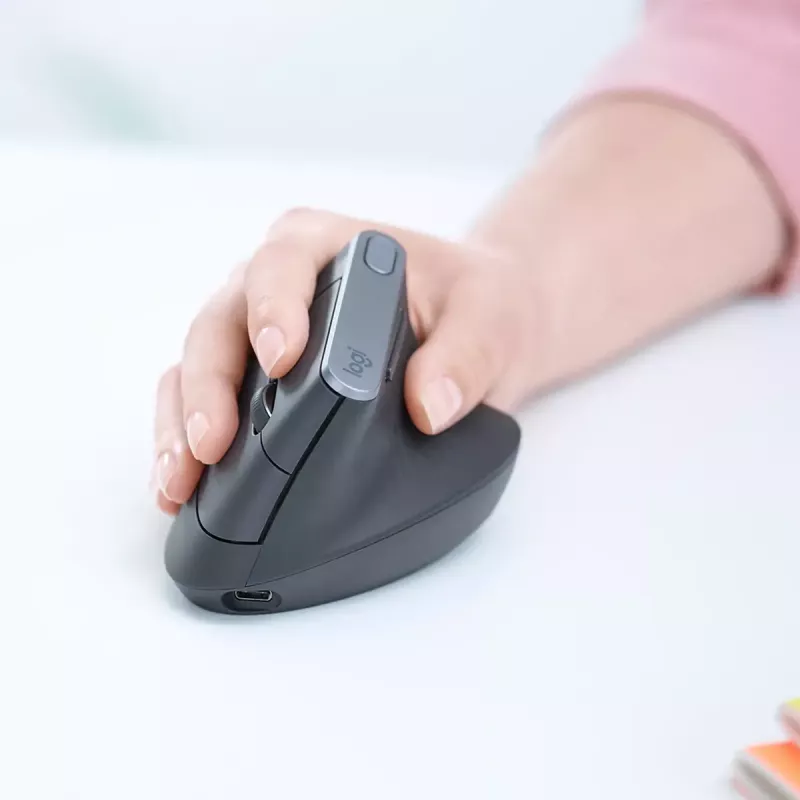 Ergonomische draadloze muis Logitech MX Vertical, MX Vertical, 4000 DPI, RF draadloos + Bluetooth, rechtshandig, grafiet, kantoorgebruik