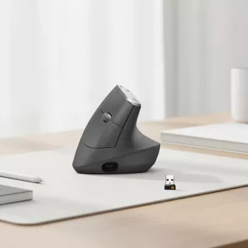 Ergonomische draadloze muis Logitech MX Vertical, MX Vertical, 4000 DPI, RF draadloos + Bluetooth, rechtshandig, grafiet, kantoorgebruik