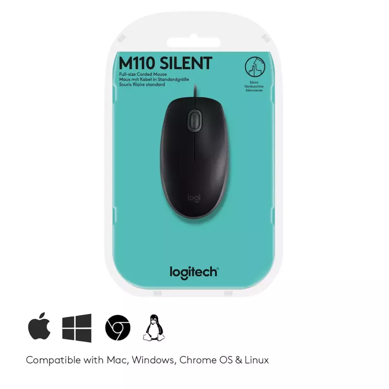 Muis Logitech B110 Silent bedraad USB zwart