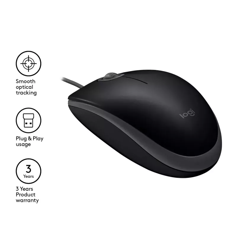 Muis Logitech B110 Silent bedraad USB zwart