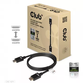 Club 3D CAC-1371 gecertificeerde Ultra High Speed HDMI 2.1-kabel, 48 Gbps, 4K 120 Hz / 8K 60 Hz / 10K 120 Hz, ARC, HDR, M/M, 1 m
