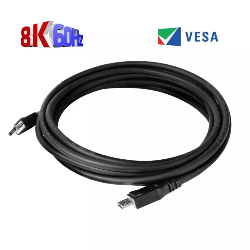 Club 3D CAC-1061 DisplayPort 1.4 HBR3-kabel, 8K 60 Hz, 32,4 Gbps, DSC 1.2, VESA-gecertificeerd, met vergrendeling, M/M, 5 m, zwart