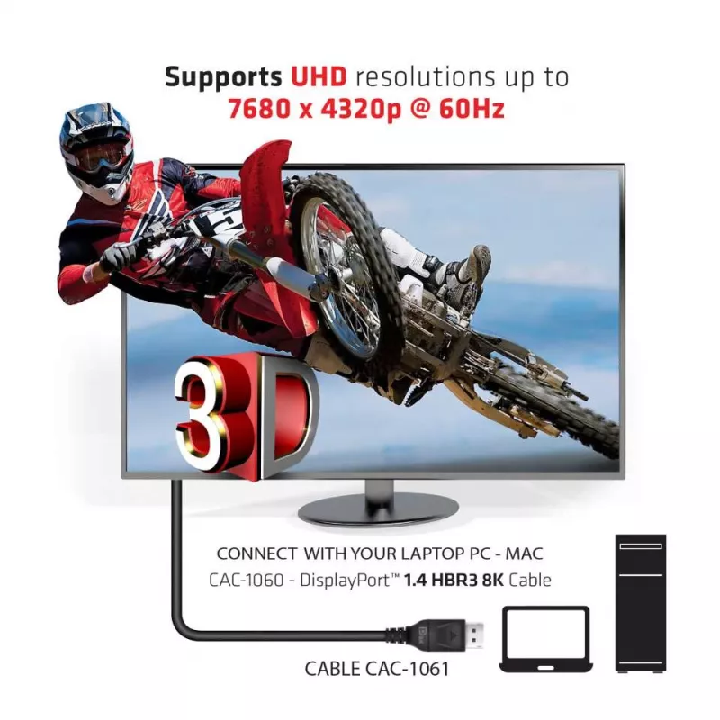 Club 3D CAC-1061 DisplayPort 1.4 HBR3-kabel, 8K 60 Hz, 32,4 Gbps, DSC 1.2, VESA-gecertificeerd, met vergrendeling, M/M, 5 m, zwart