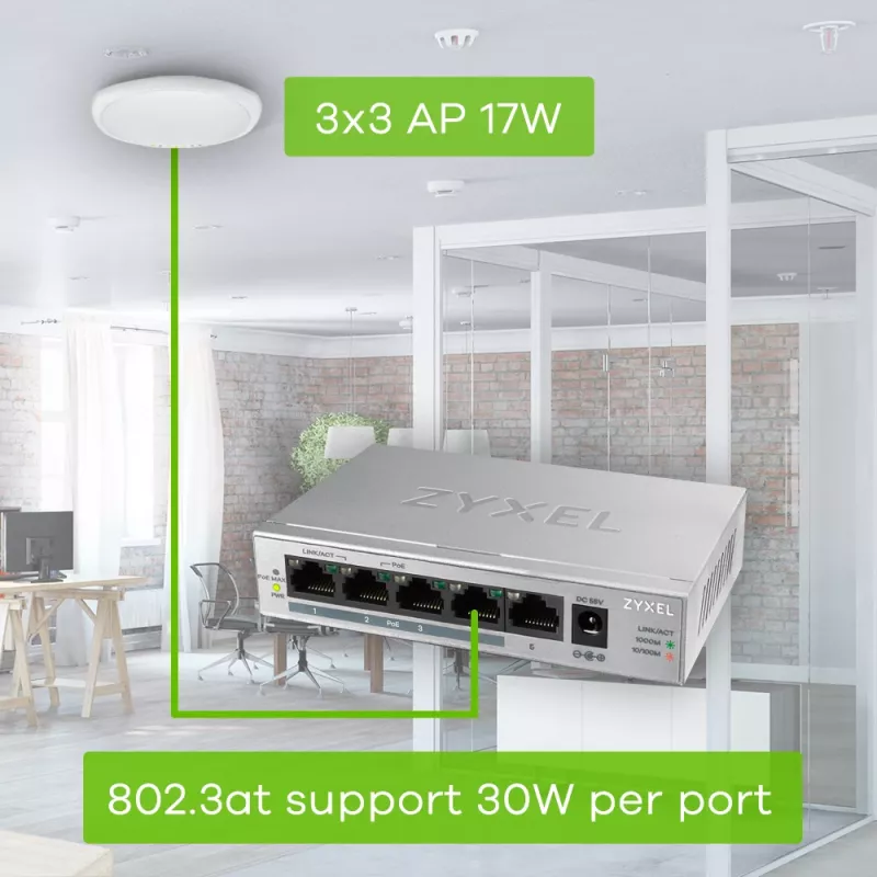 Zyxel GS1005HP Unmanaged Gigabit Ethernet (10/100/1000) Power over Ethernet (PoE) zilver