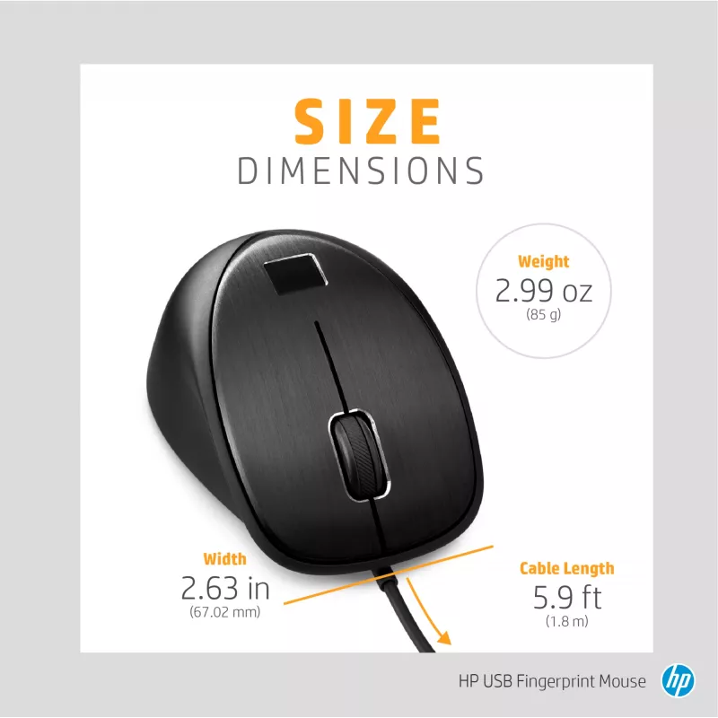 HP USB-vingerafdrukmuis, voor beide handen, USB Type-A, zwart