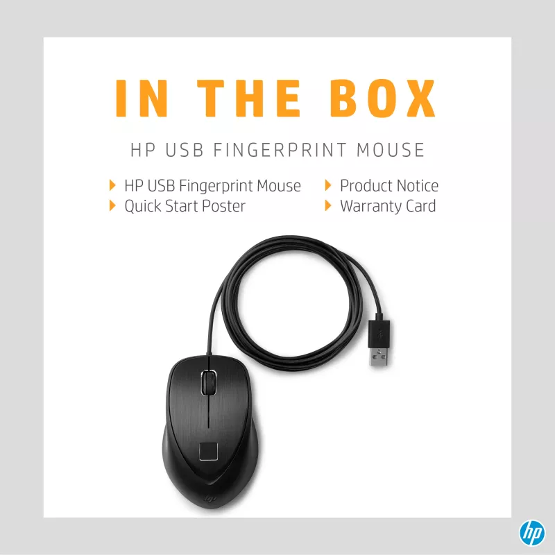 HP USB-vingerafdrukmuis, voor beide handen, USB Type-A, zwart