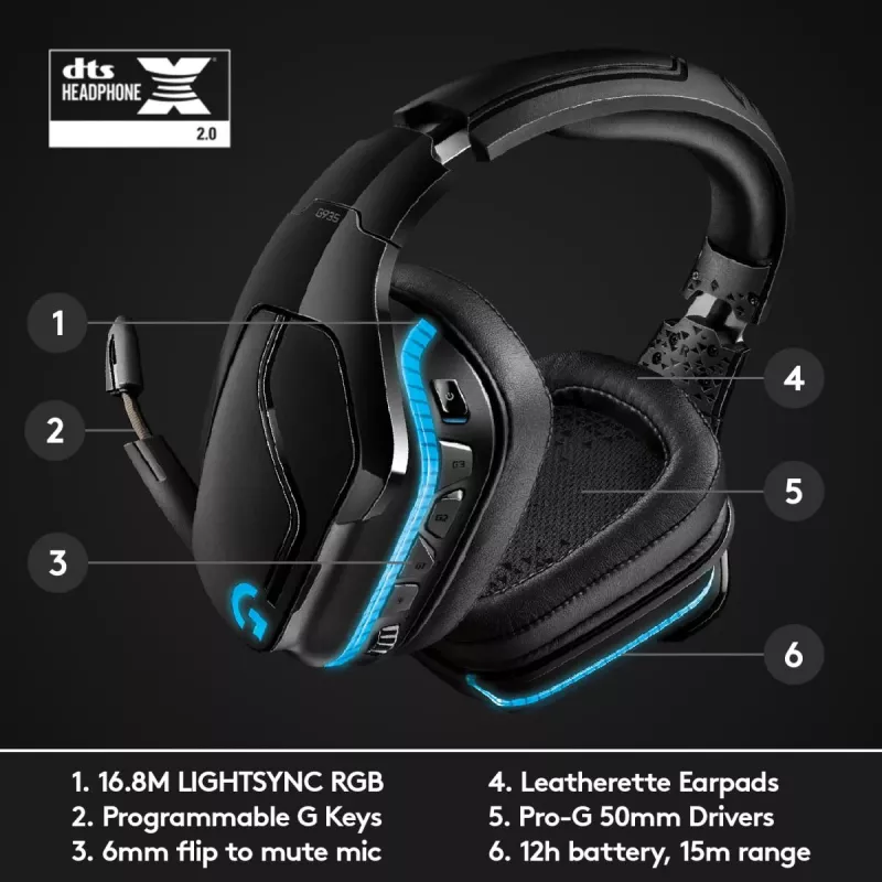 LOGITECH G935 draadloze 7.1 Surround Sound Lightsync gaming-headset – 2,4 GHz