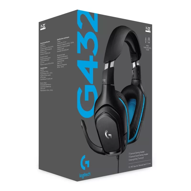 LOGITECH G432 - USB / 3.5mm - game-headset - 7.1 Surround - blauw