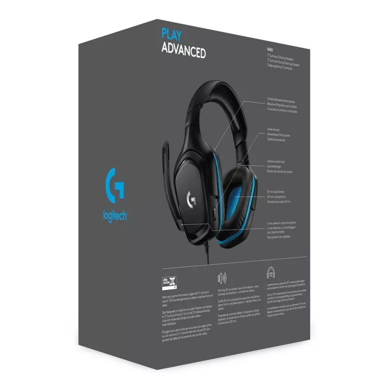 LOGITECH G432 - USB / 3.5mm - game-headset - 7.1 Surround - blauw