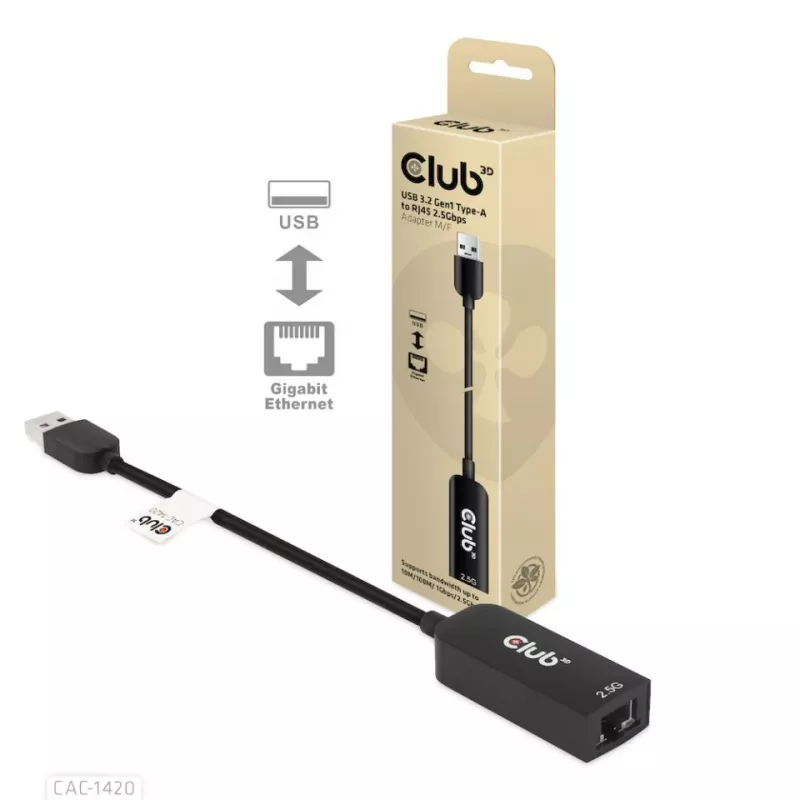 CLUB3D USB 3.2 Gen1 Type-A naar RJ45 2.5Gbps adapter