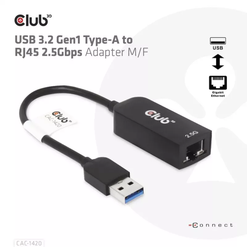 CLUB3D USB 3.2 Gen1 Type-A naar RJ45 2.5Gbps adapter