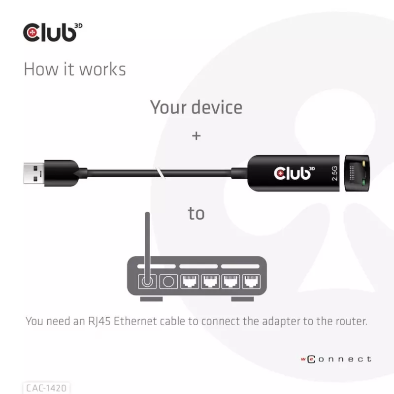 CLUB3D USB 3.2 Gen1 Type-A naar RJ45 2.5Gbps adapter