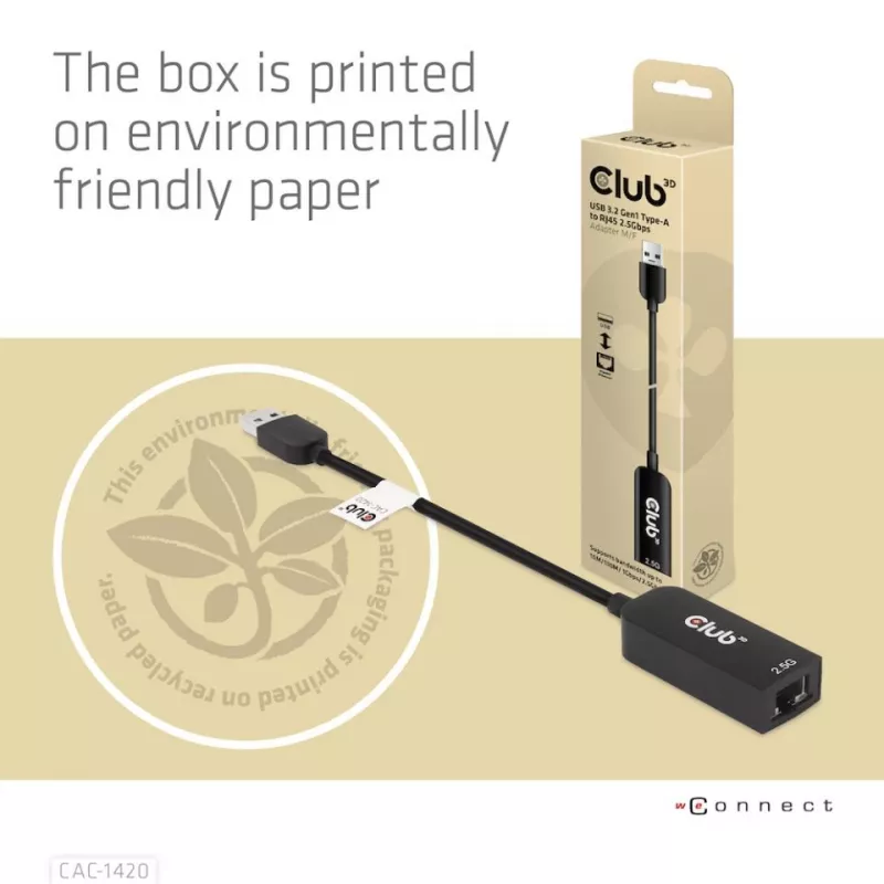 CLUB3D USB 3.2 Gen1 Type-A naar RJ45 2.5Gbps adapter