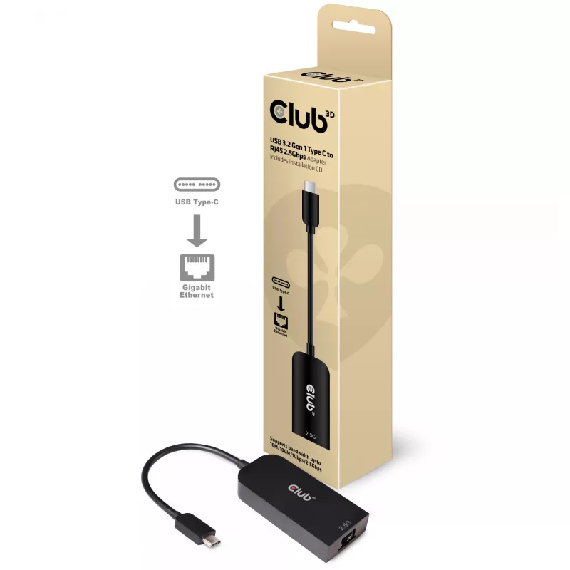 CLUB3D USB 3.2 Gen1 Type-C naar RJ45 2.5Gbps adapter