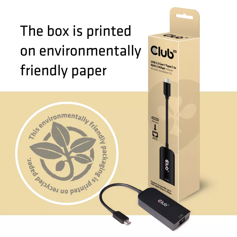 CLUB3D USB 3.2 Gen1 Type-C naar RJ45 2.5Gbps adapter
