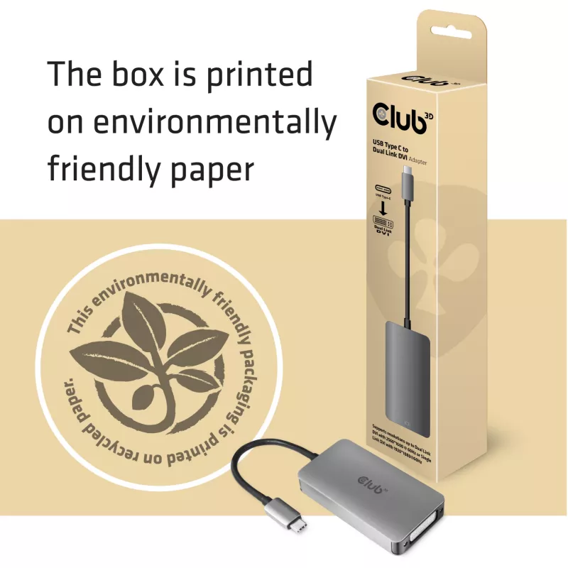 CLUB3D USB3.2 Gen1 Type-C naar Dual Link DVI-D HDCP ON Version actieve adapter M/F