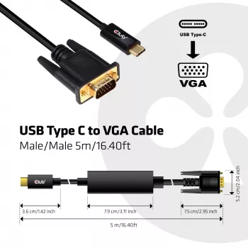 USB Type-C naar VGA actieve kabel M/M CLUB3D CAC-1512 5m