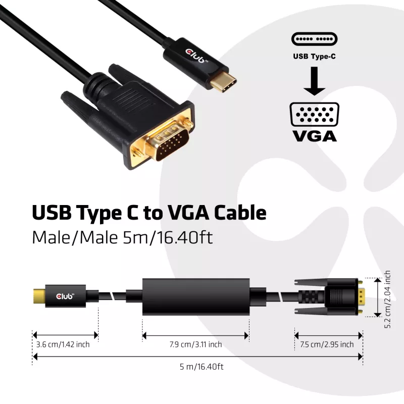 USB Type-C naar VGA actieve kabel M/M CLUB3D CAC-1512 5m