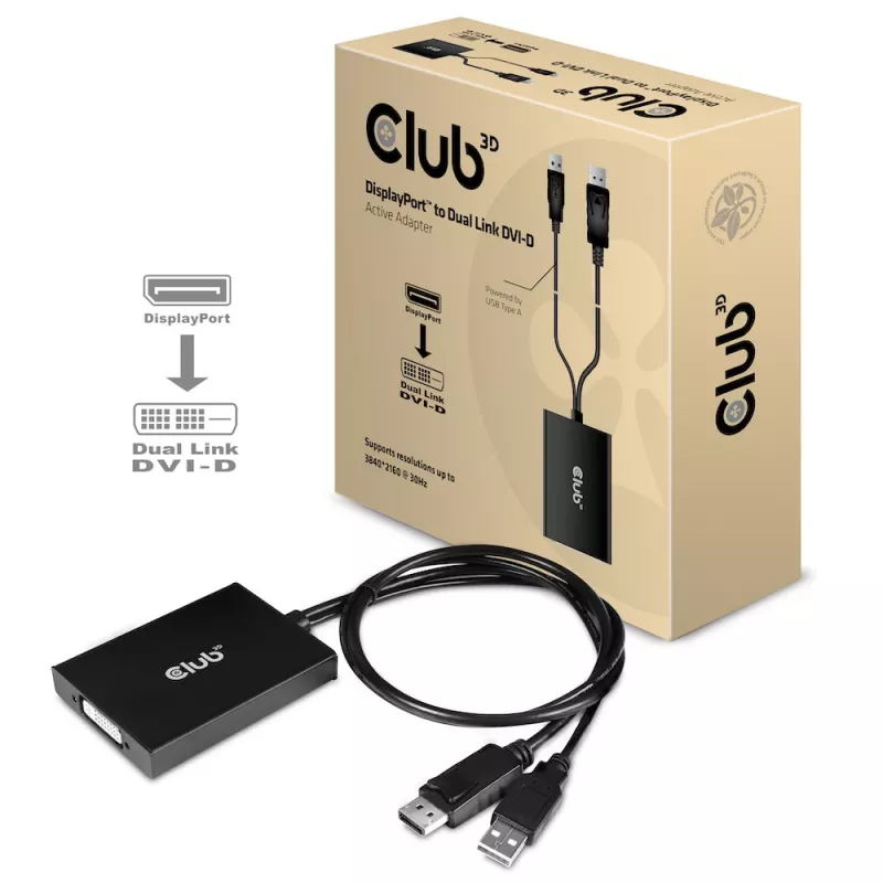 CLUB3D DisplayPort naar Dual Link DVI-D HDCP ON Versie actieve adapter M/F