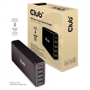 CLUB3D USB Type-A en C Power Charger, 5 poorten tot 111 W
