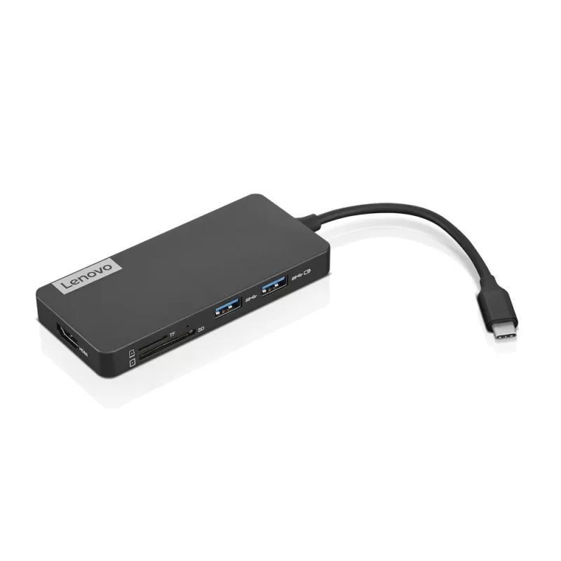 Lenovo GX90T77924 dockingstation — USB-C-hub met HDMI 1.4, 2×USB-A 3.2 Gen1, USB‑2.0, microSD-kaartlezer, grijs