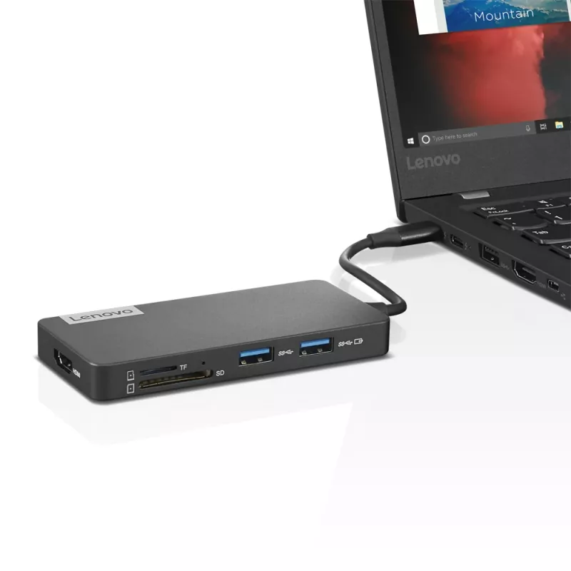 Lenovo GX90T77924 dockingstation — USB-C-hub met HDMI 1.4, 2×USB-A 3.2 Gen1, USB‑2.0, microSD-kaartlezer, grijs