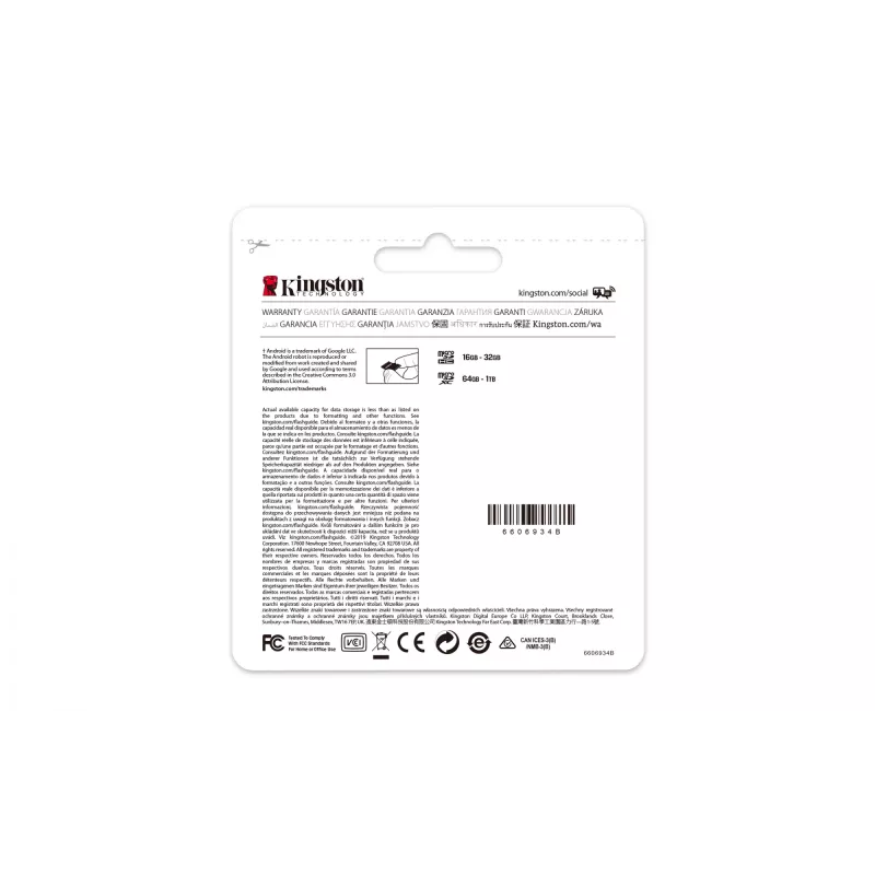 Kingston Technology Canvas Select 64GB microSDXC Plus 100R A1 C10 kaart + ADP