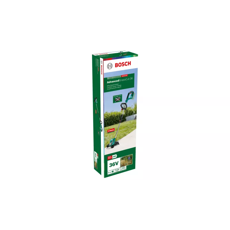 Bosch AdvancedGrassCut 36 accu-grastrimmer, 36 V, 30 cm, nylondraad, telescopische steel, verstelbare extra handgreep, 2,9 kg, zonder accu en lader, groen/zwart