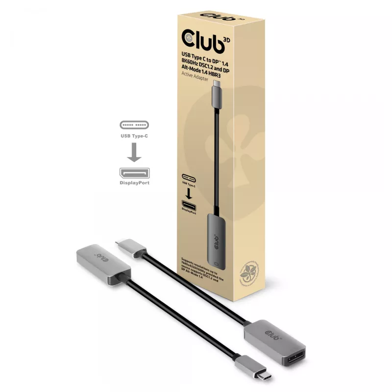 CLUB3D USB Type-C naar DisplayPort 1.4 8K60Hz HBR3 Actieve adapter