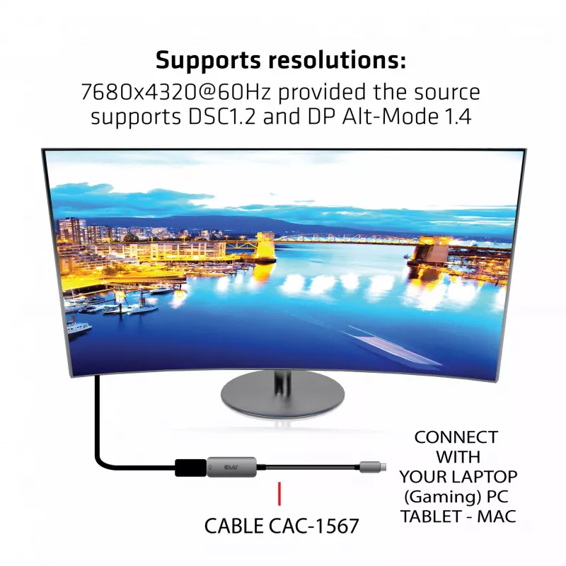 CLUB3D USB Type-C naar DisplayPort 1.4 8K60Hz HBR3 Actieve adapter