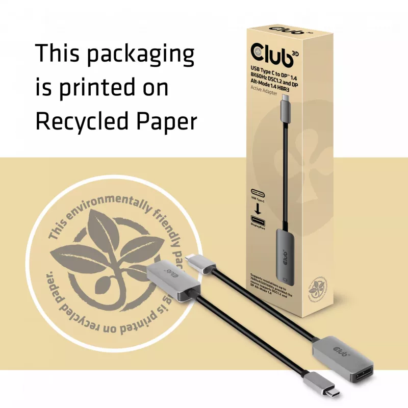 CLUB3D USB Type-C naar DisplayPort 1.4 8K60Hz HBR3 Actieve adapter