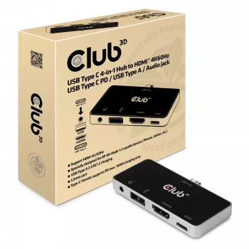 CLUB3D USB Type-C 4-in-1 Hub naar HDMI™ 4K60Hz USB Type-C PD / USB Type-A / Audioaansluiting