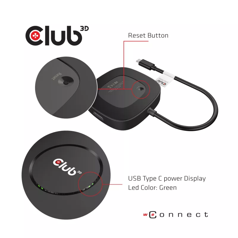 CLUB3D USB Type-C 3.2 Gen 1 Multi Stream Transport (MST) Hub DisplayPort 1.4 Drievoudige monitor