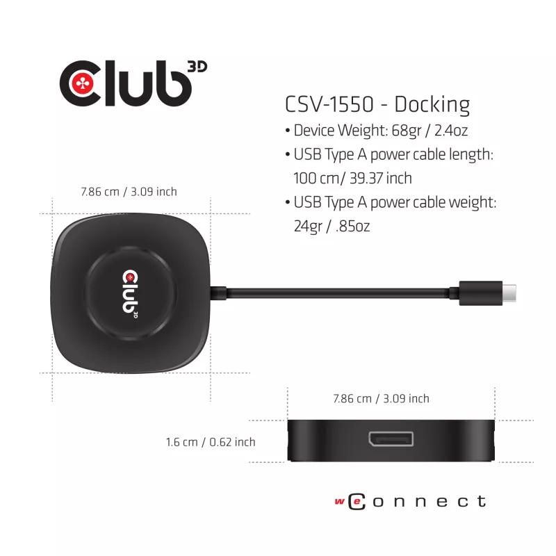 CLUB3D USB Type-C 3.2 Gen 1 Multi Stream Transport (MST) Hub DisplayPort 1.4 Drievoudige monitor