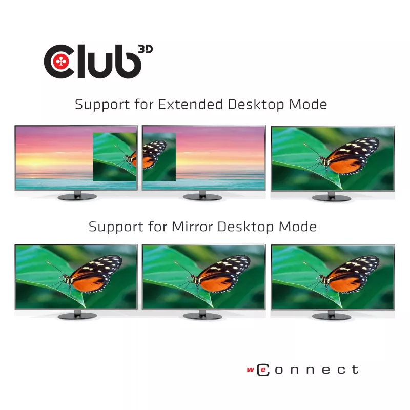 CLUB3D USB Type-C 3.2 Gen 1 Multi Stream Transport (MST) Hub DisplayPort 1.4 Drievoudige monitor