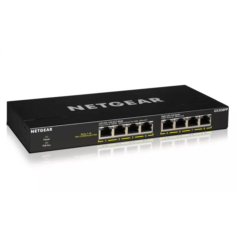 NETGEAR GS308PP Unmanaged Gigabit Ethernet (10/100/1000) Power over Ethernet (PoE) Zwart