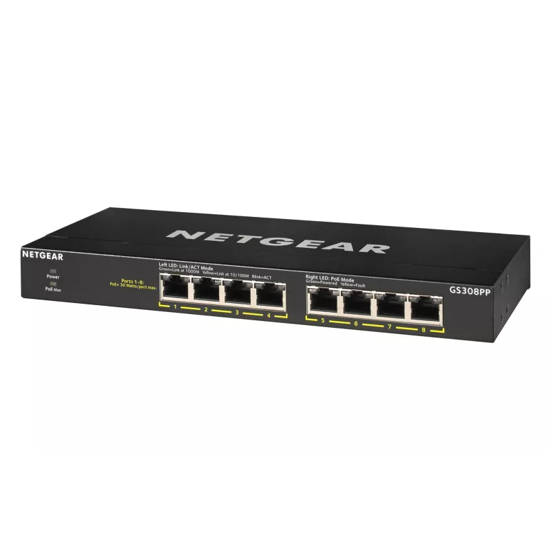 NETGEAR GS308PP Unmanaged Gigabit Ethernet (10/100/1000) Power over Ethernet (PoE) Zwart